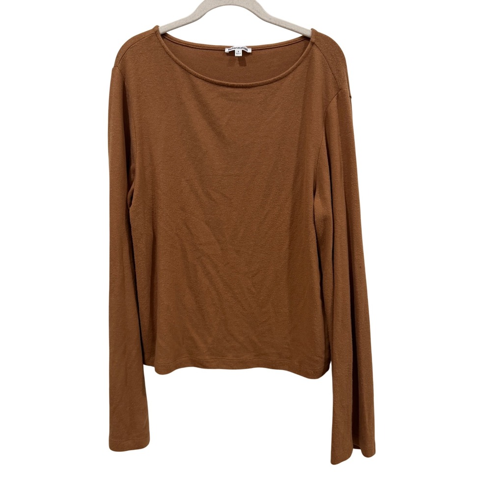 Reformation Brown Long Sleeve Boat Neck Tencel Blend Top Small Cinnamon Ribbed